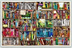 bookshelf collage